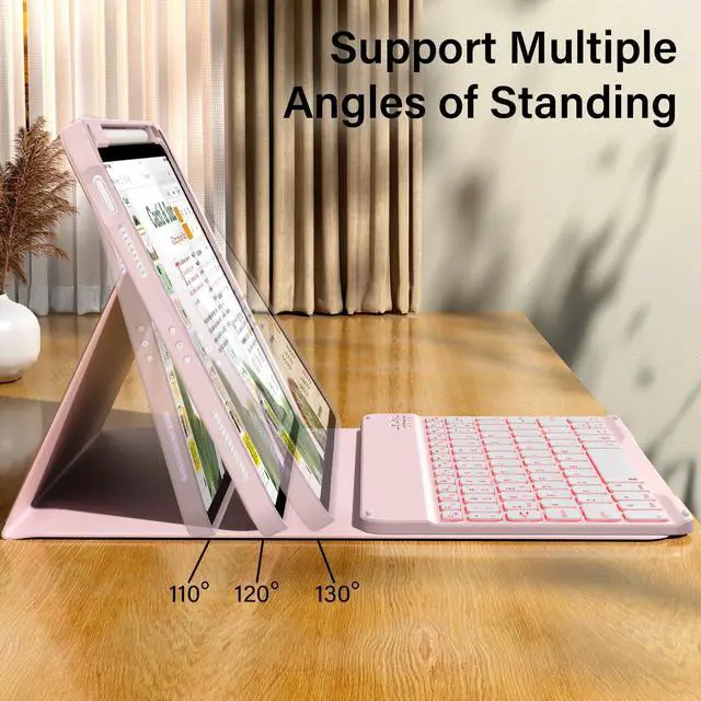 Alt view image 4 of 5 - kenke for iPad 11/10th Gen Case with Keyboard 11/10.9 inch 2025 A16/2022, Detachable Wireless Bluetooth Keyboard Case with Right Side Pencil Holder, Backlit White Square Keycaps (Light Pink)