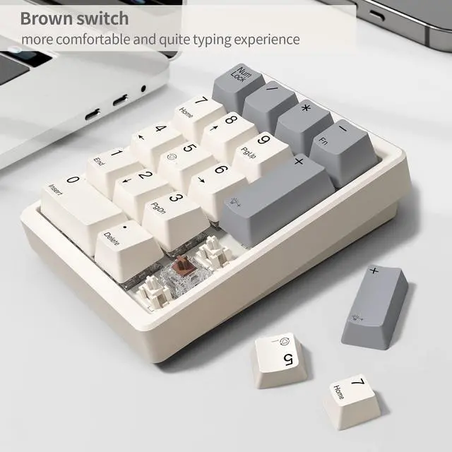 Alt view image 4 of 5 - Kisnt Mechanical Number Pad,Hot Swappable Numpad Wired USB 17 Keys Keypad White Backlit Numeric Keypad with PBT Keycaps for Laptop PC Compact Keyboards (Retro Beige, Brown Switch)