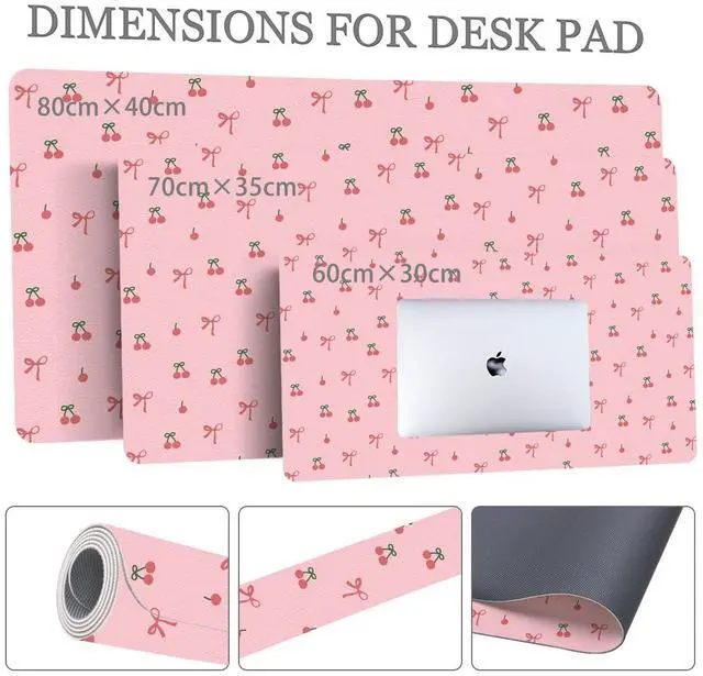 Alt view image 3 of 5 - BlHMCASE Cute Kawaii Bow Cherry Pink Extended Gaming Keyboard Mouse Pad, Non-Slip Leather Home Office Desk Mat Protector, Laptop Desk Pad Writing Pad