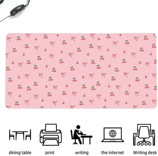 Alt view image 4 of 5 - BlHMCASE Cute Kawaii Bow Cherry Pink Extended Gaming Keyboard Mouse Pad, Non-Slip Leather Home Office Desk Mat Protector, Laptop Desk Pad Writing Pad