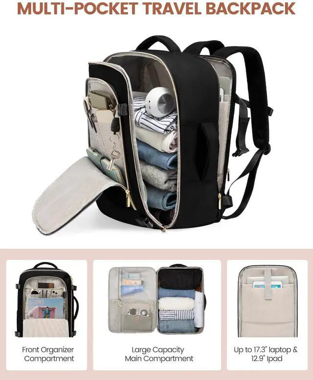 Alt view image 4 of 5 - LOVEVOOK Travel Backpack for Women, 40L Carry On Backpack for Airplanes, Personal Item Bag for Airlines Fits 17 inch Laptop,TSA Approved Luggage with 3 Packing Cubes,Waterproof Weekender Gym back pack