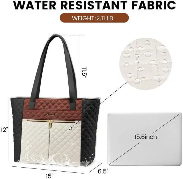 Alt view image 3 of 5 - LOVEVOOK Laptop Bag for Women 15.6 inch,Diamond Quilted Work Tote Bags Womens Laptop Computer Shoulder Bags,Stylish Travel Tote Bags Laptop Purse Briefcase Handbag with Clutch Purse,Brown-Black-White