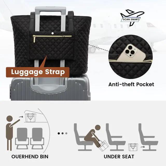 Alt view image 5 of 5 - LOVEVOOK Laptop Bag for Women 15.6 inch,Diamond Quilted Work Tote Bags Womens Laptop Computer Shoulder Bags,Stylish Travel Tote Bags Laptop Purse Briefcase Handbag with Clutch Purse,Brown-Black-White