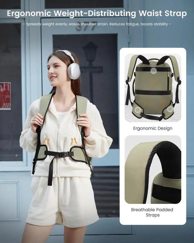 Alt view image 3 of 5 - LOVEVOOK Travel Backpack For Women with Waist Strap, 40L Carry On Backpack Luggage Flight Approved,TSA Personal ltem Travel Bag Essentials Fits 17.3 Inch Laptop,Weekender Daypack with 3 Packing Cubes