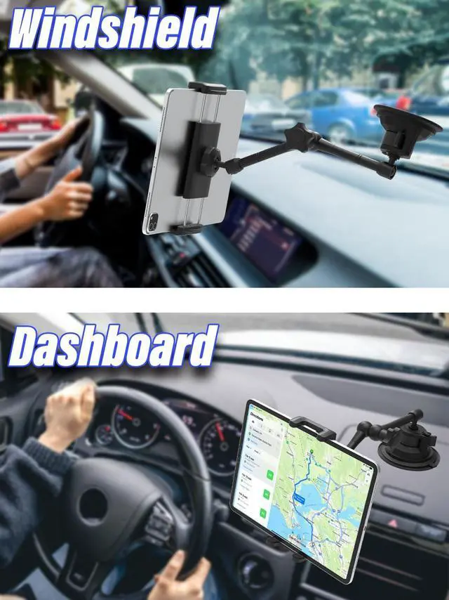 Alt view image 2 of 5 - LYFICCS Metal Car Tablet Holder for Dashboard Windshield, [Aluminum Alloy Magic Arm] Vehicle Tablet Mount Suction Cup for iPad Pro 12.9/ Air/Mini, Galaxy Tab, iPhone and 4-12.9" Tablet and Phone