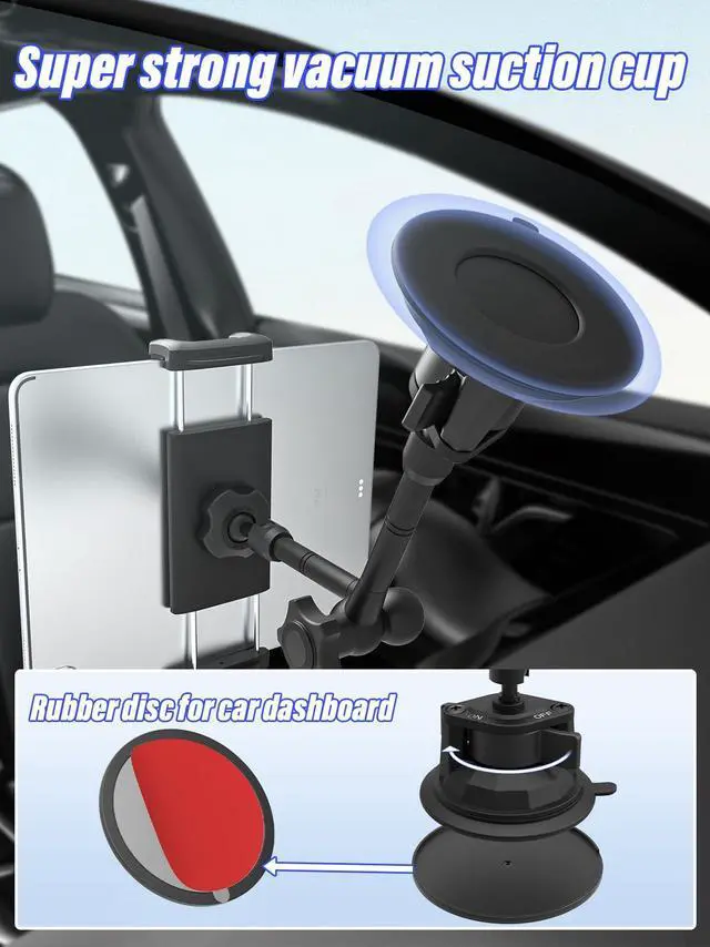 Alt view image 3 of 5 - LYFICCS Metal Car Tablet Holder for Dashboard Windshield, [Aluminum Alloy Magic Arm] Vehicle Tablet Mount Suction Cup for iPad Pro 12.9/ Air/Mini, Galaxy Tab, iPhone and 4-12.9" Tablet and Phone