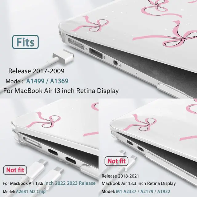 Alt view image 2 of 5 - May Chen Compatible with MacBook Air 13 inch Case (Models A1369 & A1466, Older Version 2010-2017 Release), Plastic Hard Shell Case with Keyboard Cover & Screen Protector, Clear Star Bows