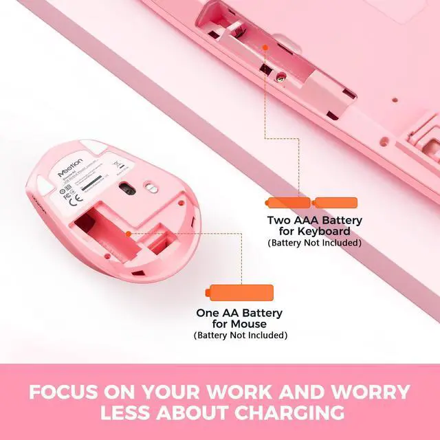 Alt view image 4 of 5 - MEETION Wireless Keyboard and Mouse, Bluetooth Ergonomic Keyboard with Wrist Rest, Multi-Device, 3-Level DPI Wireless Mouse for Windows/MacLaptop/Computer/PC/iPad/Andriod, Pink