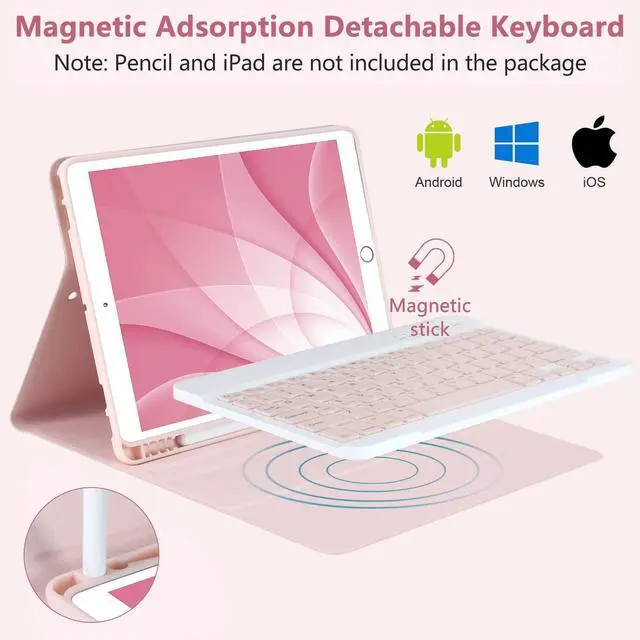 Alt view image 4 of 5 - Keyboard Case for iPad 10.2" 9th 8th 7th Generation, with Detachable Bluetooth and Pencil Holder, 10.2 Inch/iPad Air 10.5"(3rd Gen)/iPad Pro 10.5 in, Auto Sleep/Wake Function (Pink)