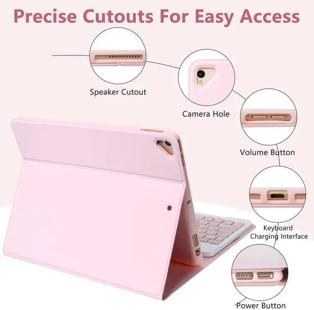 Alt view image 3 of 5 - Keyboard Case for iPad 10.2" 9th 8th 7th Generation, with Detachable Bluetooth and Pencil Holder, 10.2 Inch/iPad Air 10.5"(3rd Gen)/iPad Pro 10.5 in, Auto Sleep/Wake Function (Pink)
