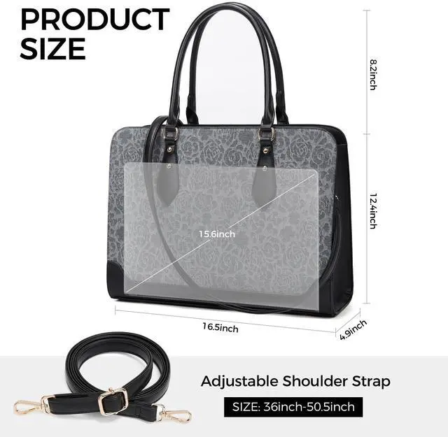 Alt view image 2 of 5 - Laptop Bag for Women 15.6 Inch Work Tote Bag for Women,Leather Computer Bags Waterproof Tote Professional Briefcase,Large Capacity Business Office Bag for Work