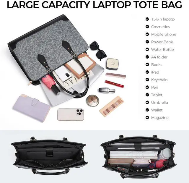 Alt view image 3 of 5 - Laptop Bag for Women 15.6 Inch Work Tote Bag for Women,Leather Computer Bags Waterproof Tote Professional Briefcase,Large Capacity Business Office Bag for Work
