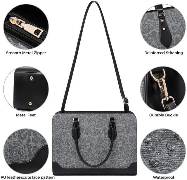 Alt view image 4 of 5 - Laptop Bag for Women 15.6 Inch Work Tote Bag for Women,Leather Computer Bags Waterproof Tote Professional Briefcase,Large Capacity Business Office Bag for Work