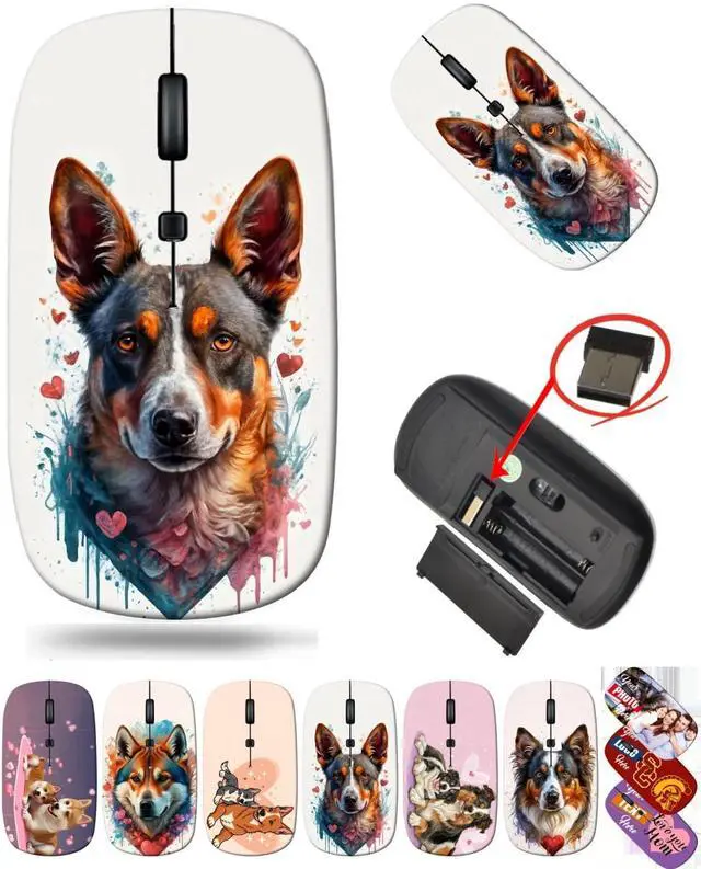 Main image of maizi Mouse Wireless for Mac Laptop PC Chromebook, Mice Wireless MKADAU Australian Cattle Dogs 2.4G Lightweight with USB Receiver Manufacturered in USA