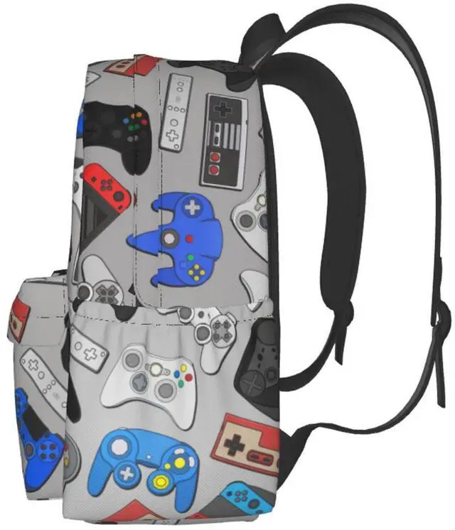 Alt view image 2 of 5 - Oplp Video Game Controller Grey Background Large Capacity Backpack Colorful Gamepad Lightweight Personalized Laptop Bag Tablet Travel School Bag with Multiple Pockets