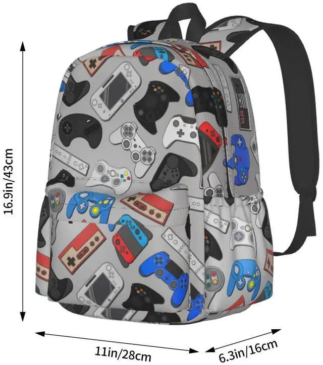 Alt view image 4 of 5 - Oplp Video Game Controller Grey Background Large Capacity Backpack Colorful Gamepad Lightweight Personalized Laptop Bag Tablet Travel School Bag with Multiple Pockets