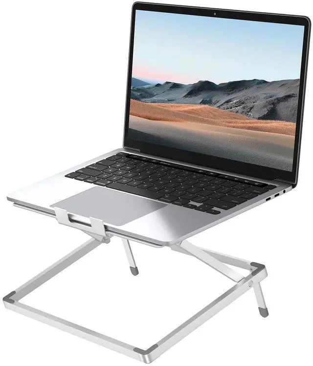 Main image of oumaga Laptop Stand for Desk, Height Adjustable Laptop Riser Aluminum Portable Laptop Holder, Holds All Laptops and Notebook up to 17.3 Inch, Silver