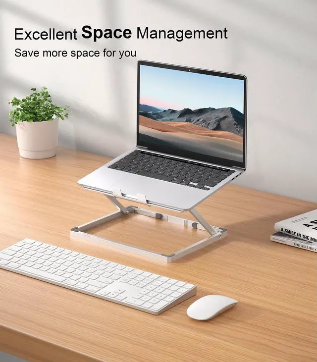 Alt view image 2 of 5 - oumaga Laptop Stand for Desk, Height Adjustable Laptop Riser Aluminum Portable Laptop Holder, Holds All Laptops and Notebook up to 17.3 Inch, Silver
