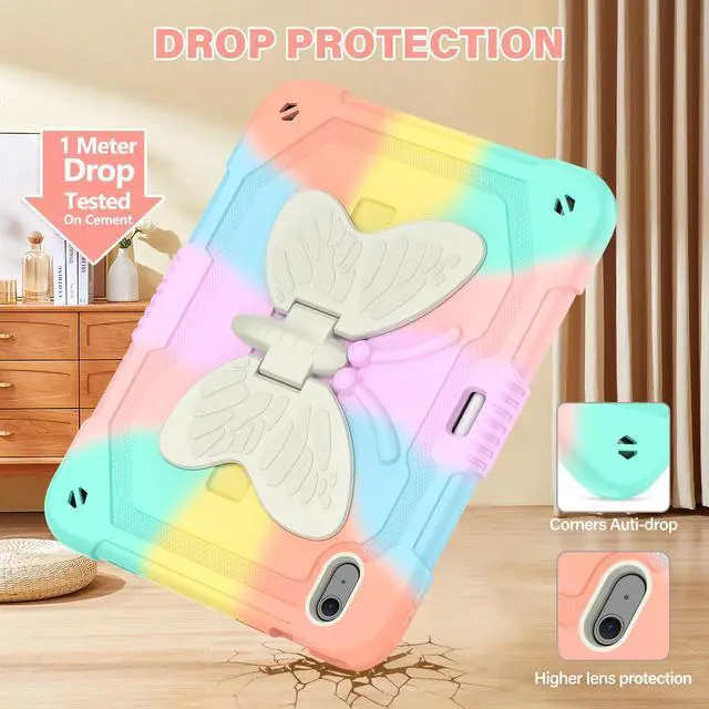 Alt view image 5 of 5 - Paorixln for iPad Air 11 Inch Case 2024 (M2) for Kids Girl with Pencil Slot, for iPad Air 6th Generation Cover with Butterfly Stand Stylus Pencil Shoulder Strap Shockproof Full Body Protective