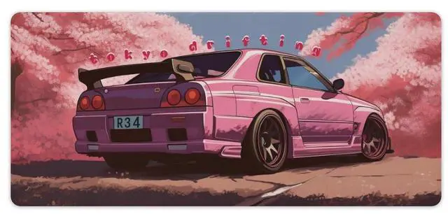 Main image of QEOPGNE Anime Car Mousepad Extended Japanese Cherry Blossom JDM Large Mouse Pad Pink R34 Desk Mat for Keyboard and Computer Pad Non-Slip for Gaming Home Office Supplies for Desk 35.4 x 15.7 Inch