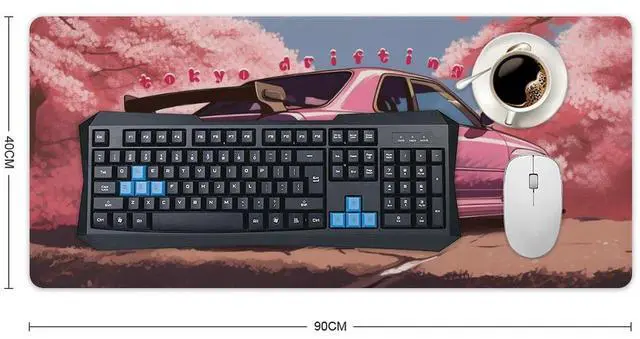 Alt view image 2 of 5 - QEOPGNE Anime Car Mousepad Extended Japanese Cherry Blossom JDM Large Mouse Pad Pink R34 Desk Mat for Keyboard and Computer Pad Non-Slip for Gaming Home Office Supplies for Desk 35.4 x 15.7 Inch