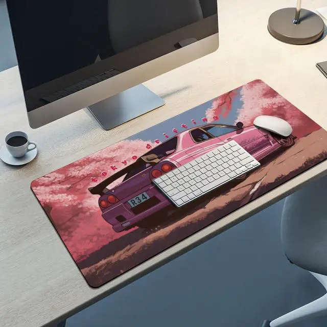 Alt view image 5 of 5 - QEOPGNE Anime Car Mousepad Extended Japanese Cherry Blossom JDM Large Mouse Pad Pink R34 Desk Mat for Keyboard and Computer Pad Non-Slip for Gaming Home Office Supplies for Desk 35.4 x 15.7 Inch