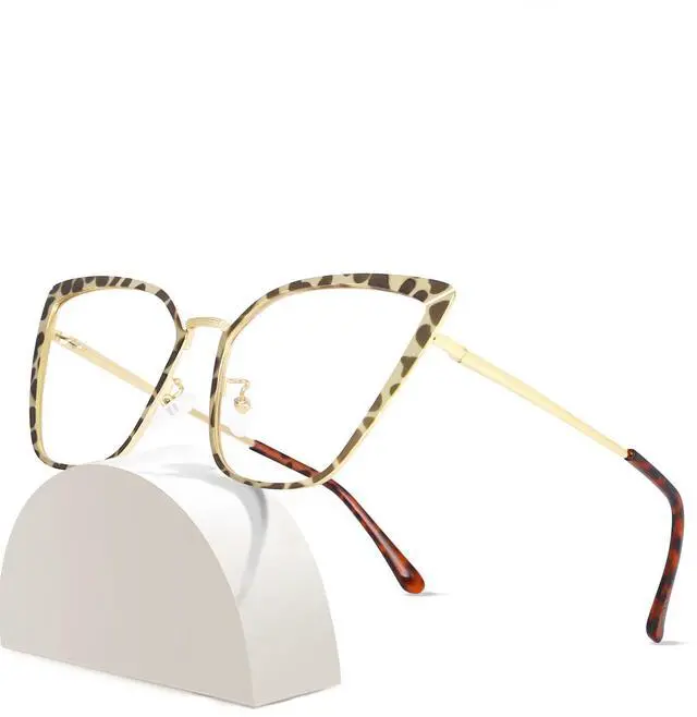 Main image of ROWCHIC Classic Cat Eye Style Blue Light Blocking Glasses, Pink Gold+Leopard Print Gold