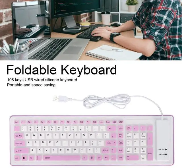 Alt view image 2 of 5 - Sanpyl USB Wired Foldable Silicone Keyboard, 103 Keys, Mute Typing, Waterproof, PC Laptop