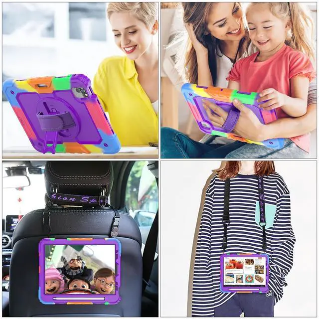 Alt view image 4 of 5 - SEYMAC stock Case for iPad Mini 7 (A17 Pro)2024/ Mini 6 8.3'' with Screen Protector Pencil Holder [360 Rotating Hand Strap] &Stand, Drop-Proof Case for iPad Mini 7th/6th Generation 8.3"Purple+Colorful