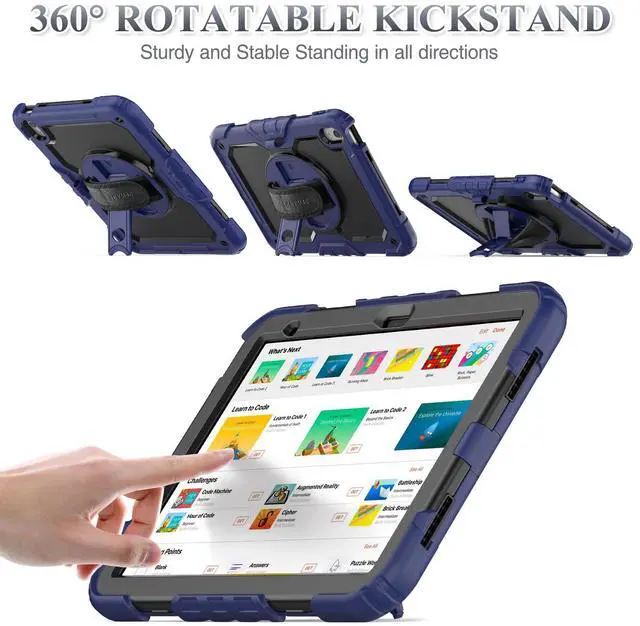 Alt view image 3 of 5 - SEYMAC stock Case for iPad (A16) 11th/10th Generation 11''/10.9'' 2025/2022, Full-Body Drop Protection Case with Screen Protector &360° Rotate Hand Strap/Stand, Navy Blue