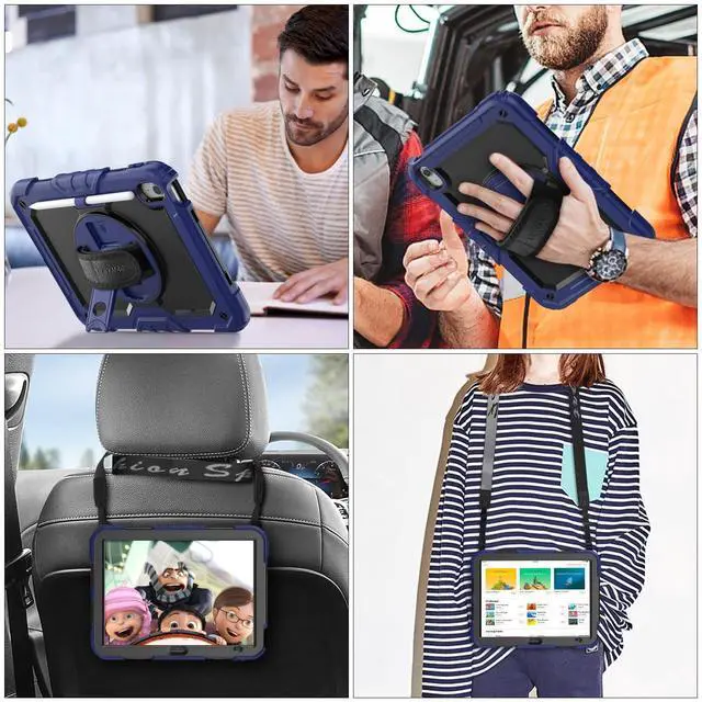 Alt view image 4 of 5 - SEYMAC stock Case for iPad (A16) 11th/10th Generation 11''/10.9'' 2025/2022, Full-Body Drop Protection Case with Screen Protector &360° Rotate Hand Strap/Stand, Navy Blue