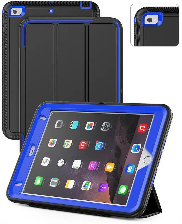 Main image of SEYMAC for iPad mini 5 / Mini 4 Case 7.9", Sturdy Heavy Duty Shockproof Protection Folio Stand Case with Smart Cover Auto Sleep/Wake for iPad mini 5th / 4th Generation, Black/Blue