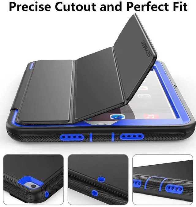 Alt view image 3 of 5 - SEYMAC for iPad mini 5 / Mini 4 Case 7.9", Sturdy Heavy Duty Shockproof Protection Folio Stand Case with Smart Cover Auto Sleep/Wake for iPad mini 5th / 4th Generation, Black/Blue
