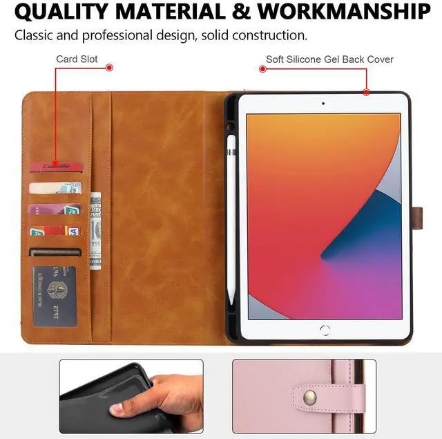 Alt view image 3 of 5 - Folio Case for iPad 6th 5th Gen 9.7-inch/iPad Air 2/iPad Pro 9.7, TECHCIRCLE Vegan Leather Folding Stand [Pencil Holder] Soft TPU Back Shell Protective Smart Cover with Card Slots & Pockets, Rose Gold