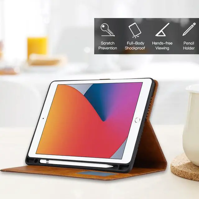 Alt view image 4 of 5 - Folio Case for iPad 6th 5th Gen 9.7-inch/iPad Air 2/iPad Pro 9.7, TECHCIRCLE Vegan Leather Folding Stand [Pencil Holder] Soft TPU Back Shell Protective Smart Cover with Card Slots & Pockets, Rose Gold