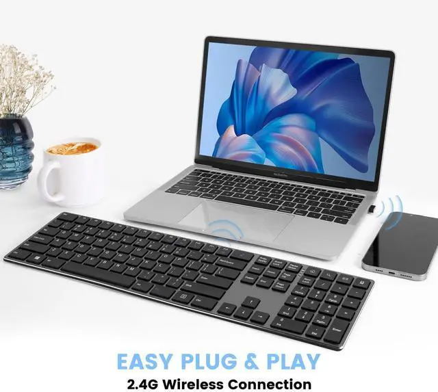 Alt view image 2 of 5 - TIETI K01R Wireless Keyboard, 2.4G Slim and Compact Wireless Keyboard with Numeric Keypad, Long Battery Life, Lag-Free for PC Laptop Computer Windows, Space Grey