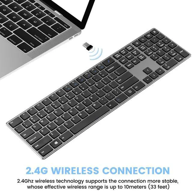 Alt view image 3 of 5 - TIETI K01R Wireless Keyboard, 2.4G Slim and Compact Wireless Keyboard with Numeric Keypad, Long Battery Life, Lag-Free for PC Laptop Computer Windows, Space Grey