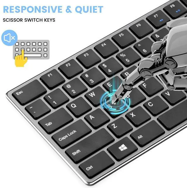 Alt view image 4 of 5 - TIETI K01R Wireless Keyboard, 2.4G Slim and Compact Wireless Keyboard with Numeric Keypad, Long Battery Life, Lag-Free for PC Laptop Computer Windows, Space Grey
