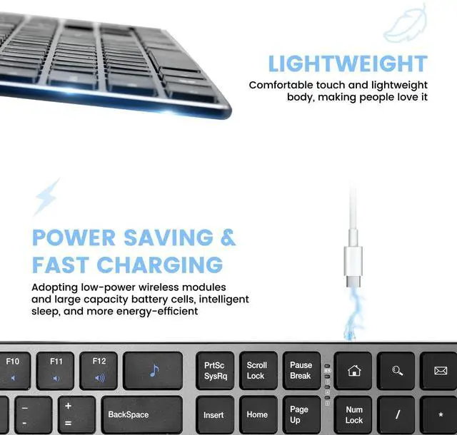 Alt view image 5 of 5 - TIETI K01R Wireless Keyboard, 2.4G Slim and Compact Wireless Keyboard with Numeric Keypad, Long Battery Life, Lag-Free for PC Laptop Computer Windows, Space Grey
