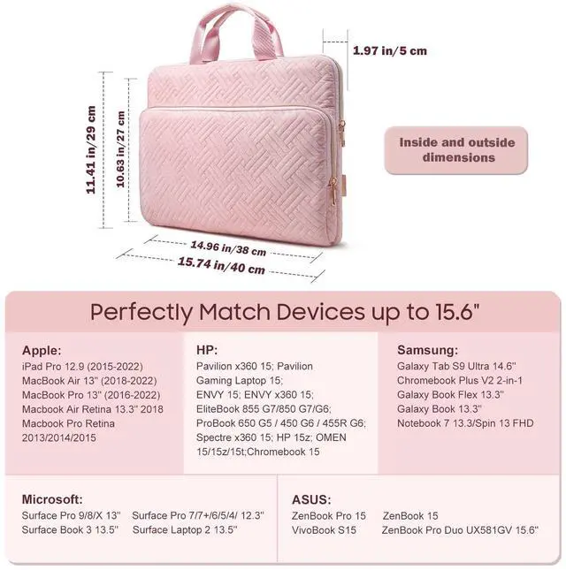 Alt view image 2 of 5 - TiMOVO 15.6 Inch Laptop Sleeve Compatible with MacBook Air Pro, 15.6 Inch HP, Dell, Lenovo, Asus Notebook, Protective Laptop Carrying Case Bag with Handle, Pink