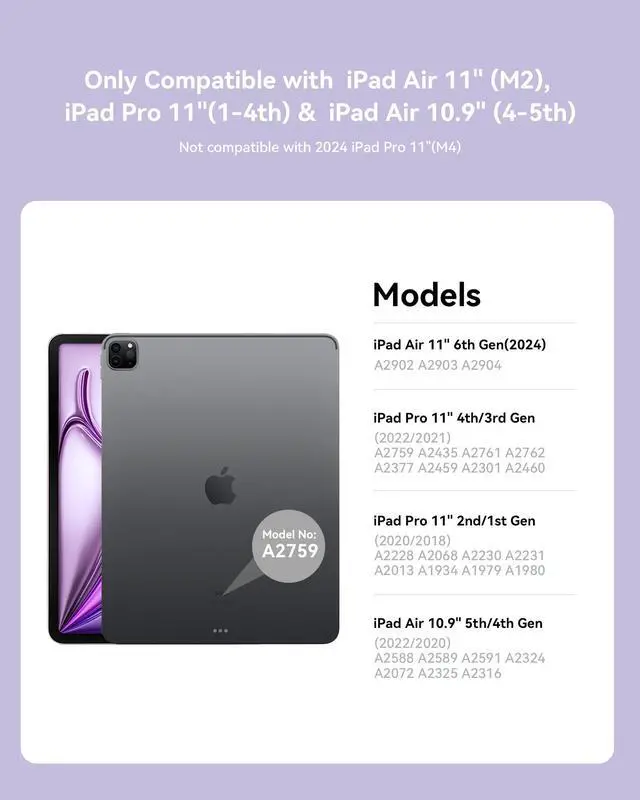 Alt view image 2 of 5 - Folio Magnetic Cover Compatible with iPad Air 11-inch Case M2/M3, Replacement for iPad Pro 11-inch Case(4th/3rd/2nd/1st) with Multi-Angle Stand, 10.9 inch Air 5th/4th Clear Cover with Pencil Holder