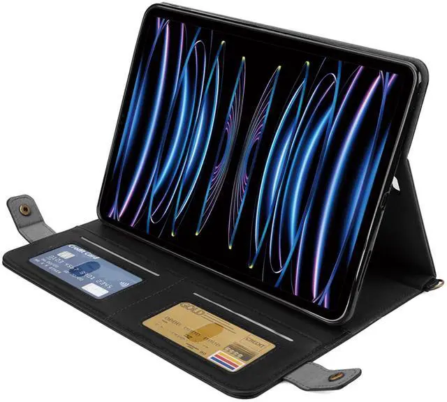 Alt view image 3 of 5 - Handbag Case for iPad Pro 11" 2018-2022 / Air 11" 2025 2024 10.9" - Techcircle Folio Stand iPad Crossbody Wallet Case with Pencil Holder, Hand Strap+Shoulder Strap Protective Cover, Black