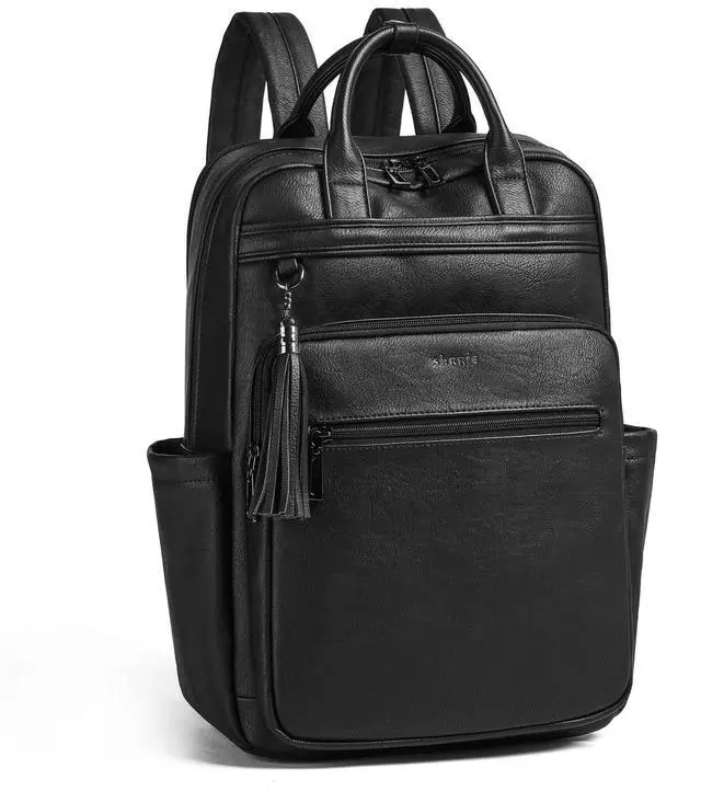 Main image of Shrrie Laptop Backpack for Women 15.6 inch Travel Leather Backpack Purse Work Computer Backpacks for Business College Black