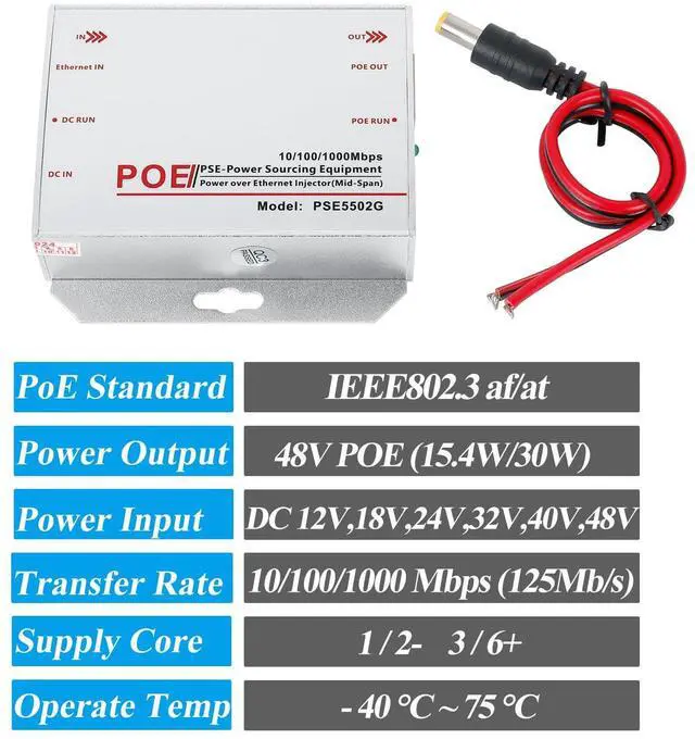 Alt view image 3 of 5 - REVODATA Gigabit Industrial 30W PoE+ Injector, Convert Low Voltage DC 12-48V Input to 48V PoE Output, IEEE802.3af/at, DIN-Rail & Wall Mount Injector for Different Scenario (PSE5502G)