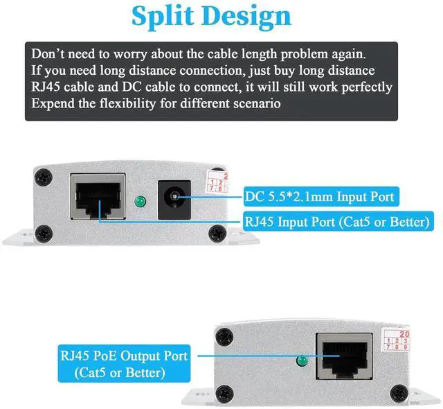 Alt view image 4 of 5 - REVODATA Gigabit Industrial 30W PoE+ Injector, Convert Low Voltage DC 12-48V Input to 48V PoE Output, IEEE802.3af/at, DIN-Rail & Wall Mount Injector for Different Scenario (PSE5502G)