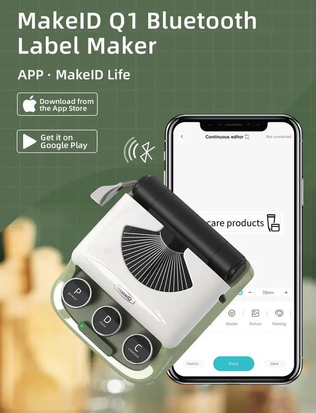 Alt view image 3 of 5 - Makeid Q1 Label Maker Machine with Tape - Portable Bluetooth Label Makers for Home & Office Organization - Compatible with Apple iOS & Android - Clear Prints, Custom Templates & Fonts, Retro Design
