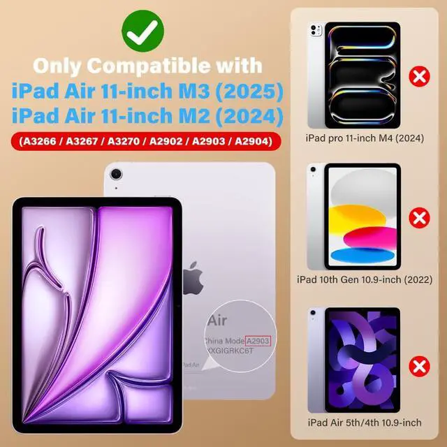 Alt view image 2 of 5 - HOGENL Case for iPad Air 11-inch (M2 and M3) for Kids Girls with Stylus Holder, Cover for iPad Air 6th 2024/2025 with Butterfly Stand, Carrying Strap, Heavy Duty Full Body Protective - Pink
