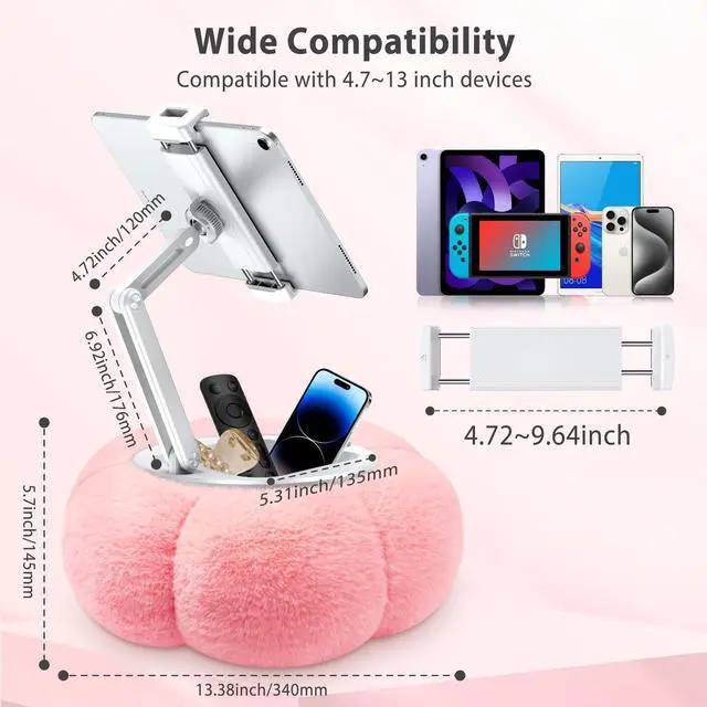 Alt view image 4 of 5 - CreaDream Pumpkin Tablet Pillow Stand Holder for Kindle iPad, Adjustable Phone Pillow Stand for Lap Bed with Detachable Snack Bowl, Compatible with 4.7"-13" Tablet, iPad, iPhone, Samsung Tabs, Kindle