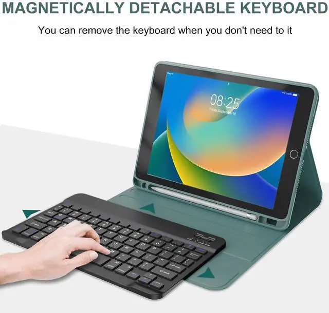 Alt view image 4 of 5 - BORIYUAN Keyboard Case for iPad 9th/8th/7th Generation, Detachable Wireless Bluetooth Keyboard Slim Folio Smart Cover for iPad 10.2"/iPad Air 10.5"(3rd Gen)/iPad Pro 10.5" with Pencil Holder - Green