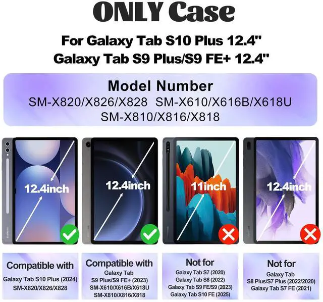 Alt view image 3 of 5 - BASE MALL Case for Samsung Galaxy Tab S10 Plus/ S9 FE Plus/ S9 Plus 5G Tablet Case 12.4 inch [with Tempered Glass Screen Protector], Rotatable Kickstand, S Pen Holder, Hand/Shoulder Strap (Black)